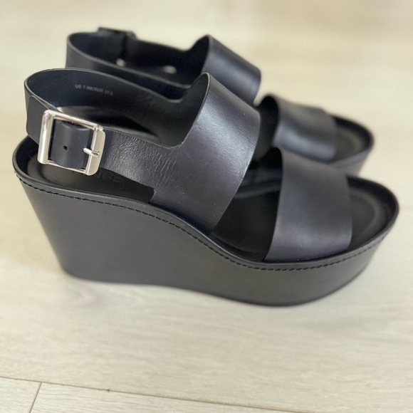 VINCE Idalia Black Leather Chunky Platform Wedge Sandals - Picture 7 of 9